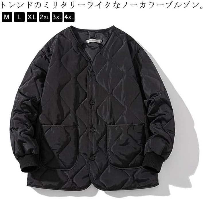 L チャムス 防寒キルティング 中綿 両面ノーカラー ナイロンジャケット GN